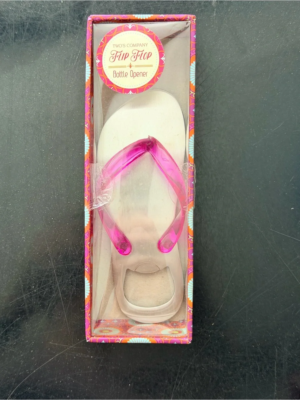 Two's Company Flip Flop Bottle Opener Box with Pink and Cream Accents